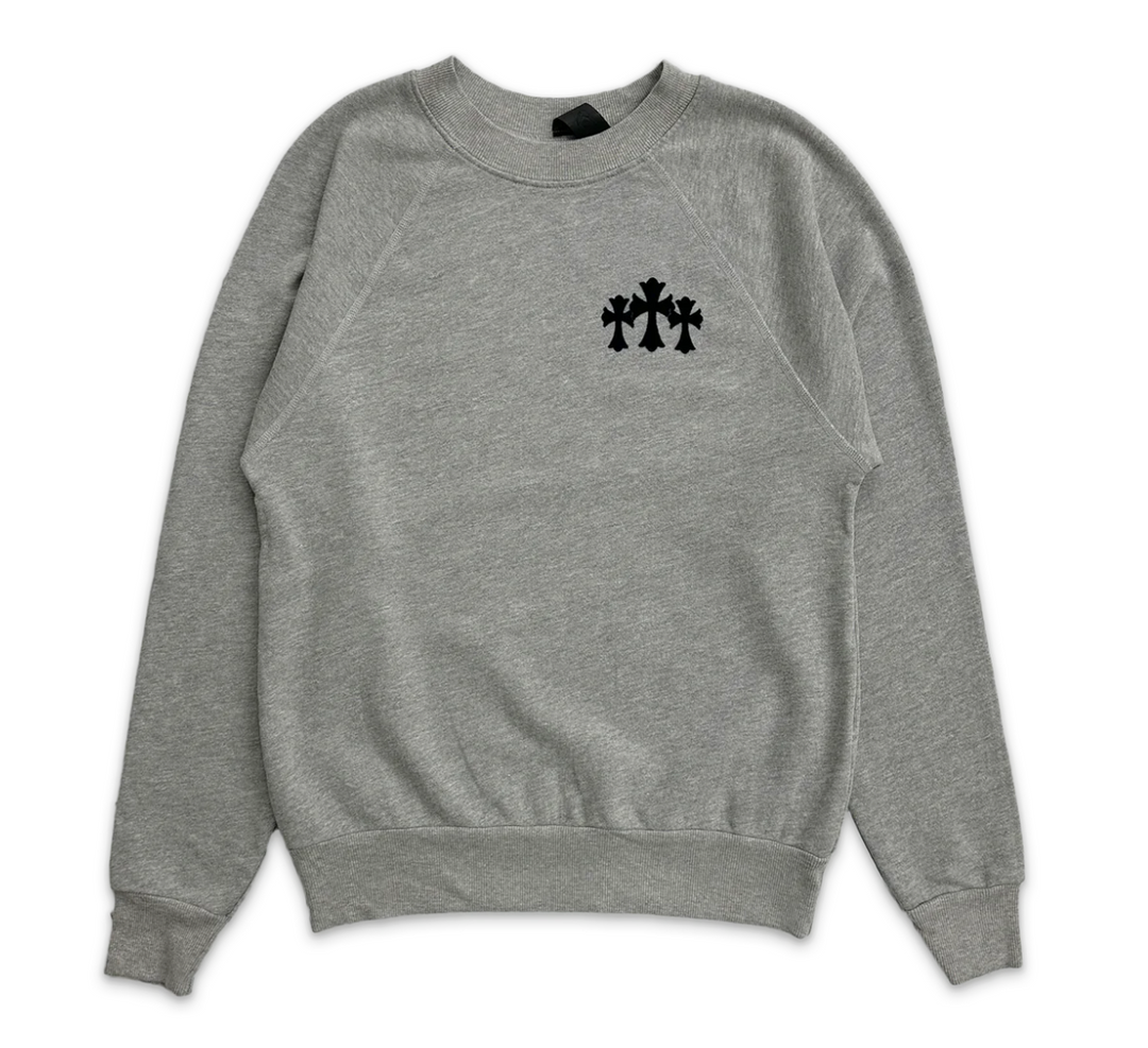 Chrome Hearts 'Grey' Velvet CH Triple Cross Crewneck