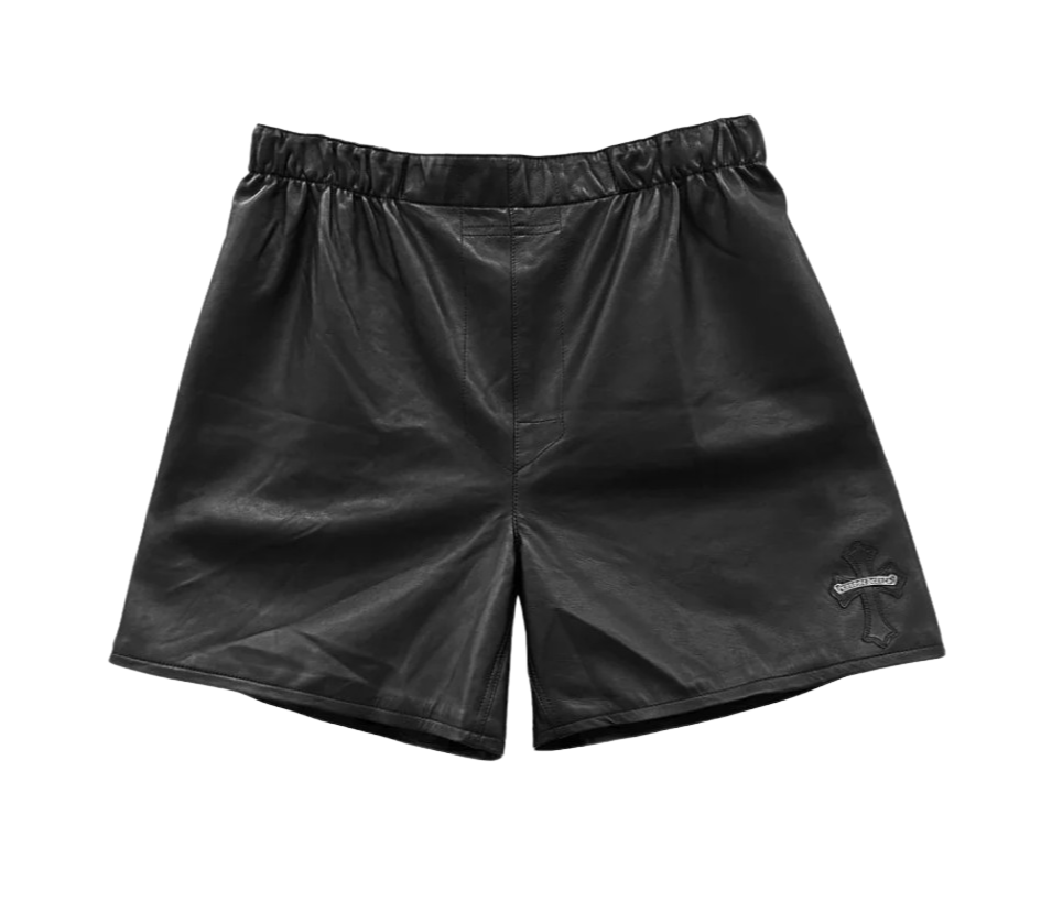 Chrome Hearts Black Leather 'Cross Patch' Shorts