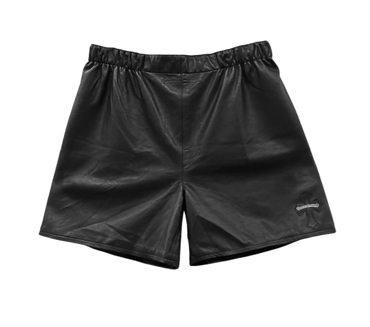 Chrome Hearts Black Leather 'Cross Patch' Shorts