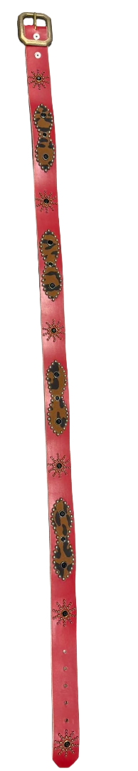 Studded 'Cheetah Leather/Sun Gem' Red Belt