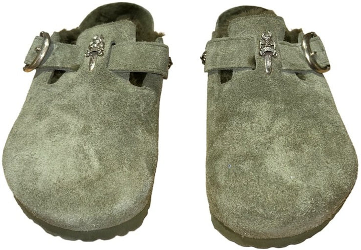 Chrome Hearts 'Dagger 'Moss Green Sherlings Birkenstock Sandals