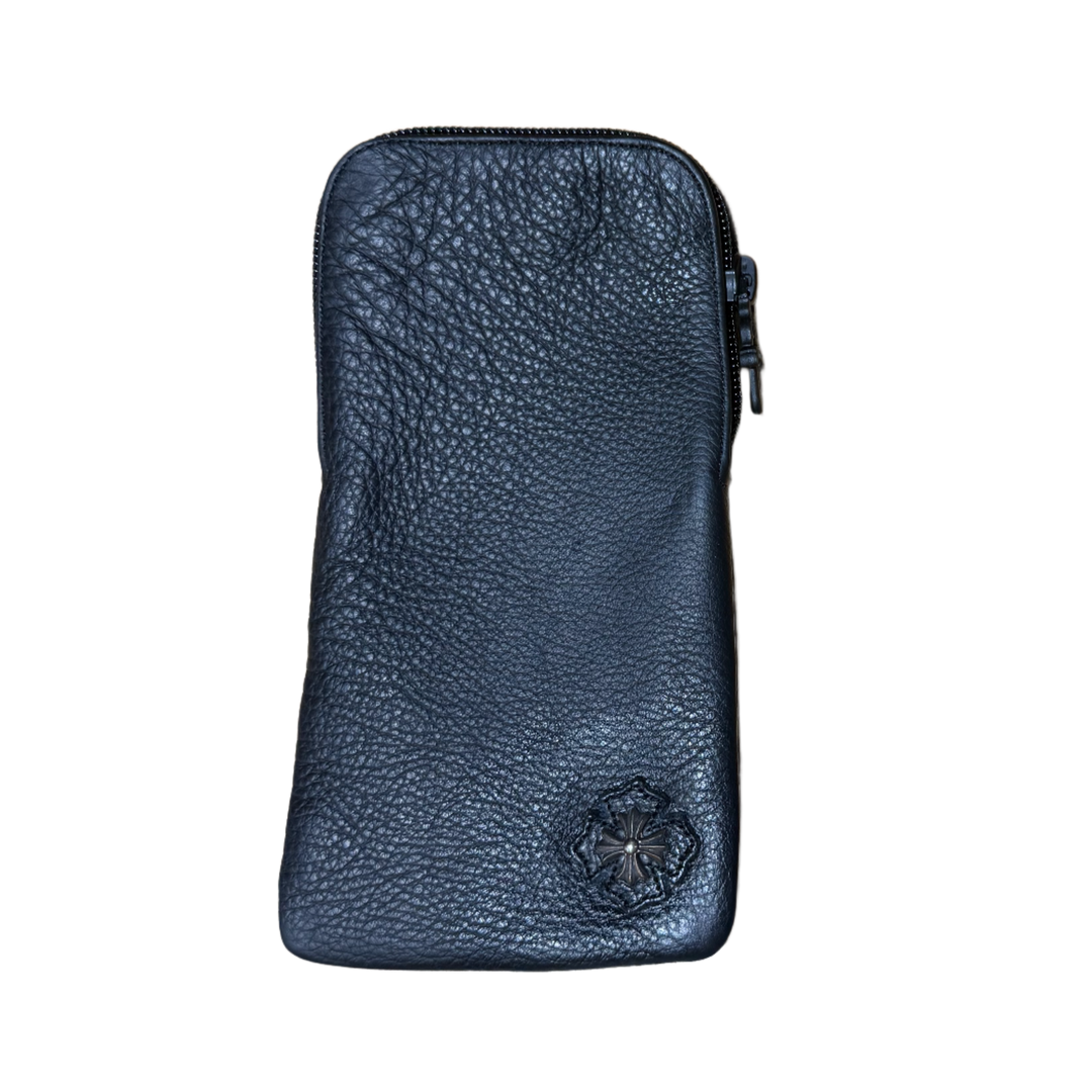 Chrome Hearts 'Black' XL Silver Cross Leather Glasses Case