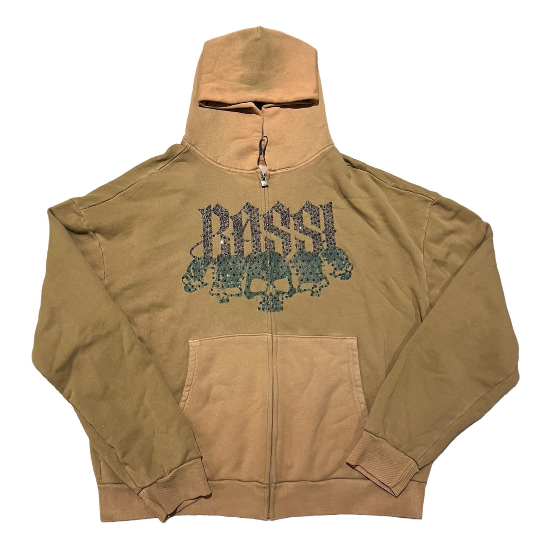 Bossi 'Green and Tan' Rhinestone Zip-Up