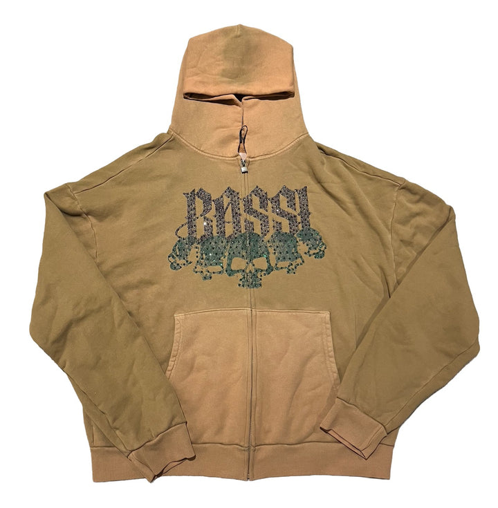 Bossi 'Green and Tan' Rhinestone Zip-Up