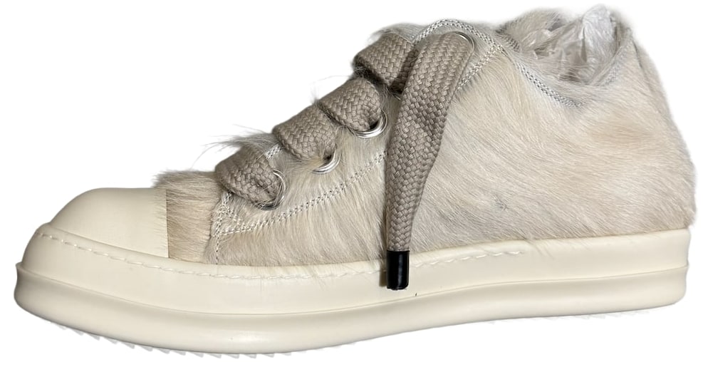 Rick Owens 'Milk' Pony Hair Jumbo Lace Low Sneakers