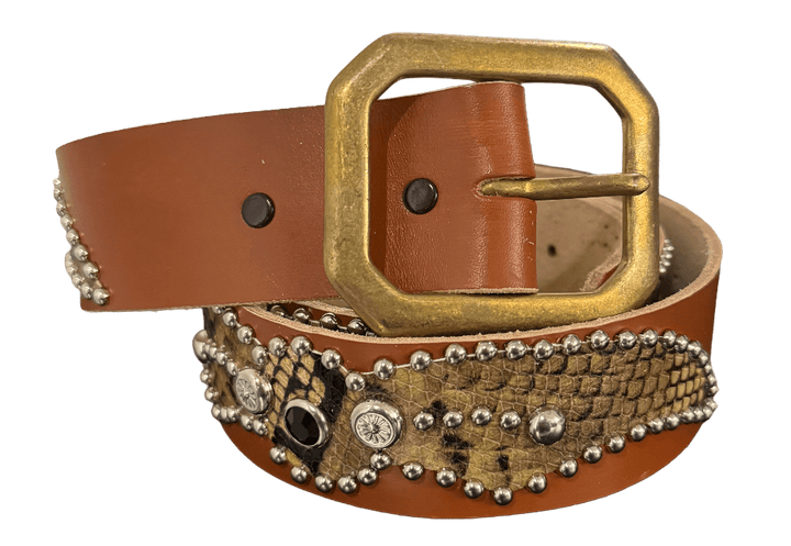 Studded 'Sand Snakeskin' Spider Gem Brown Belt