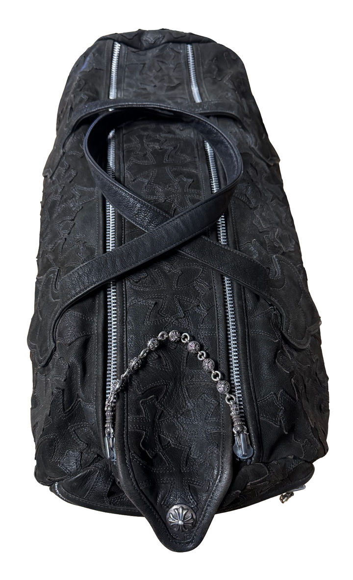 Chrome Hearts 'Flooded' Black Leather Cross Patch Duffle Bag