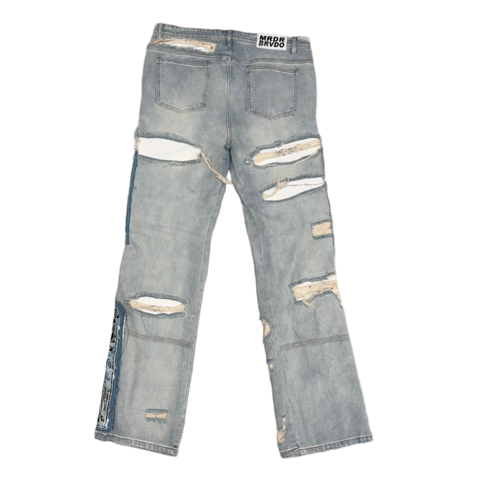 Who Decides War 'Blue Embroidered Altar Lace Fusion & Distressed' Denim Jeans
