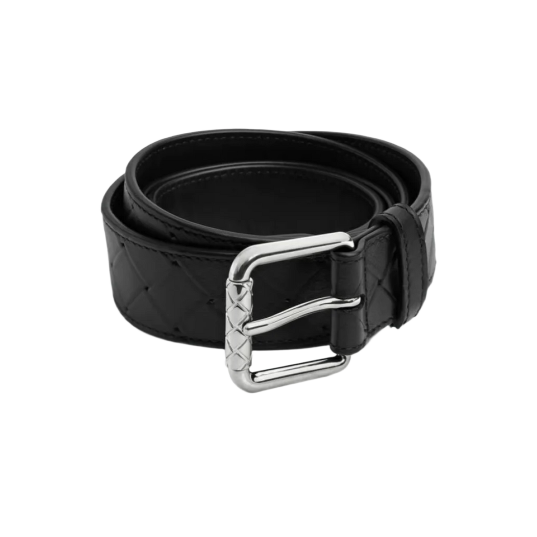 Bottega Veneta 'Black' Intrecciato Stamp Belt