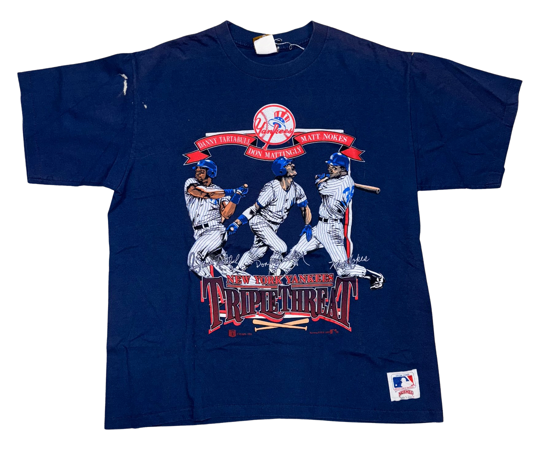 Yankees 'Triple Threat' Blue Vintage Tee