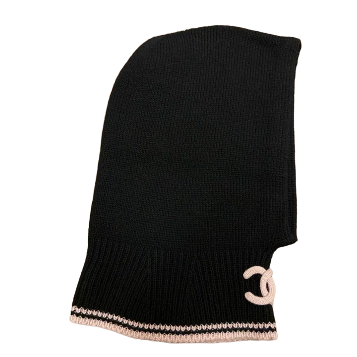 Chanel Black/Pink Cashmere & Silk CC Balaclava