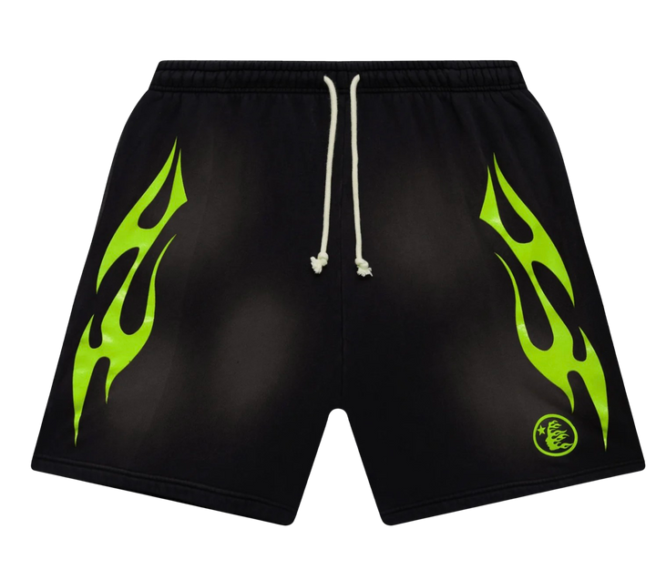 Hellstar 'Black Green' Flame Shorts