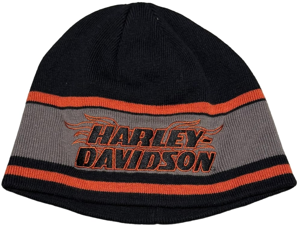 Harley Davidson 'Orange/Grey' Striped Beanie