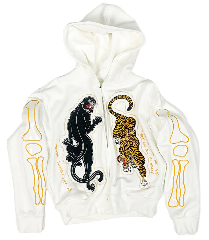 Octavious Marks 'White' Ying Yang Bone Zip Up Hoodie