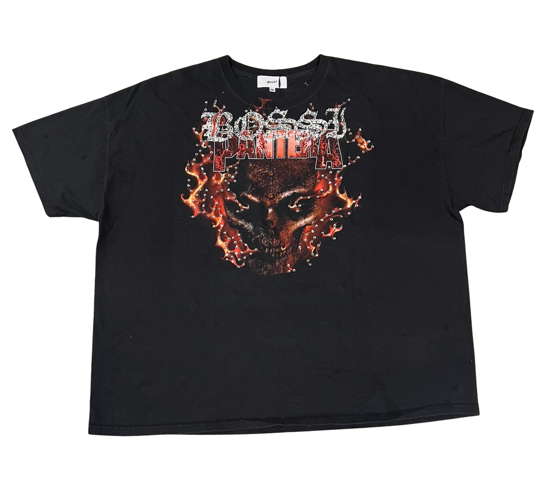 Bossi 'Flaming Skull' Pantera Vintage Rhinestone Tee