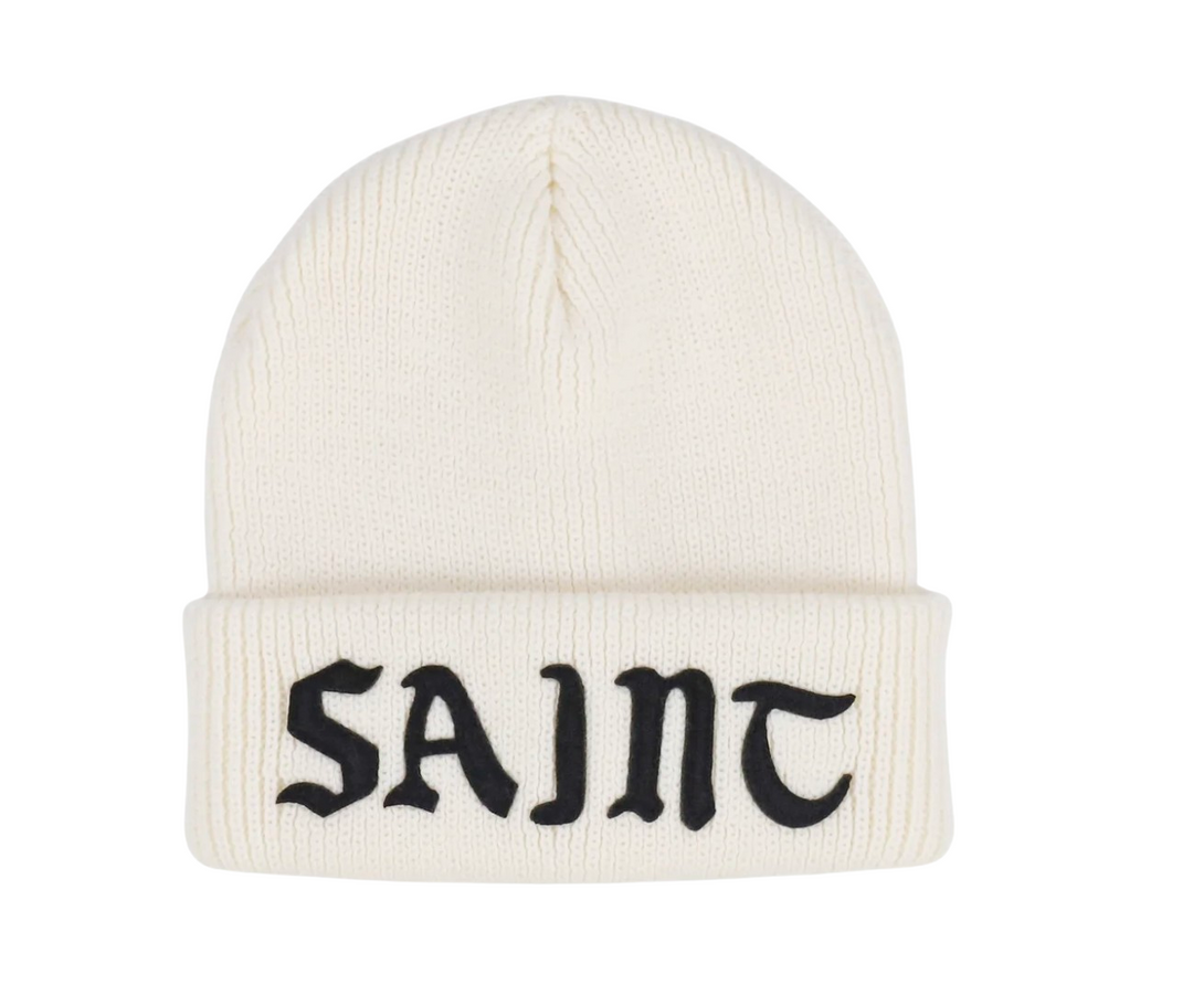 Saint Michael 'Script' Cream Logo Beanie