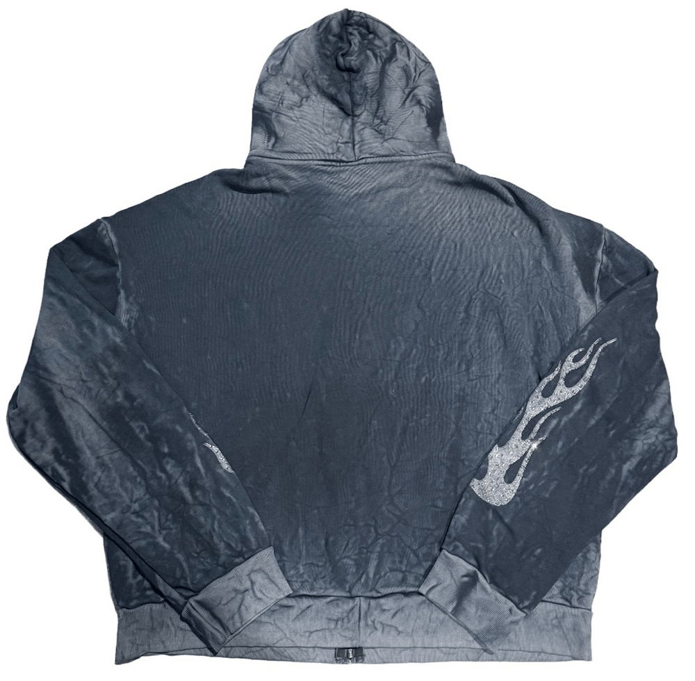 Bossi 'Silver Flame' Washed Black Rhinestone Zip-Up