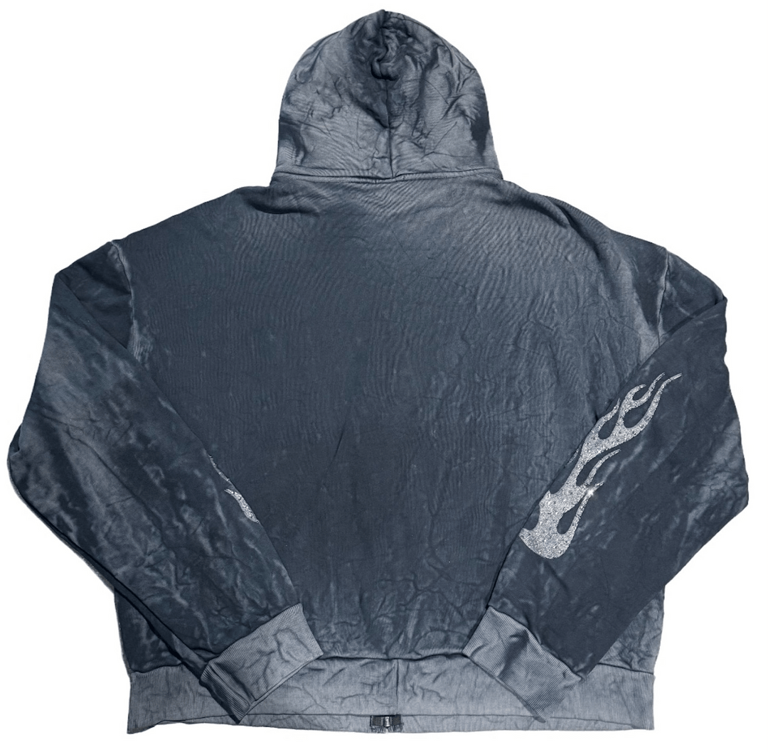 Bossi 'Silver Flame' Washed Black Rhinestone Zip-Up