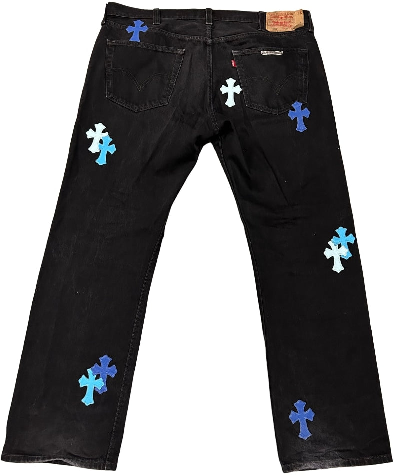 Chrome Hearts 'Triple Blue 20 Cross Patch' Black Levis Jeans