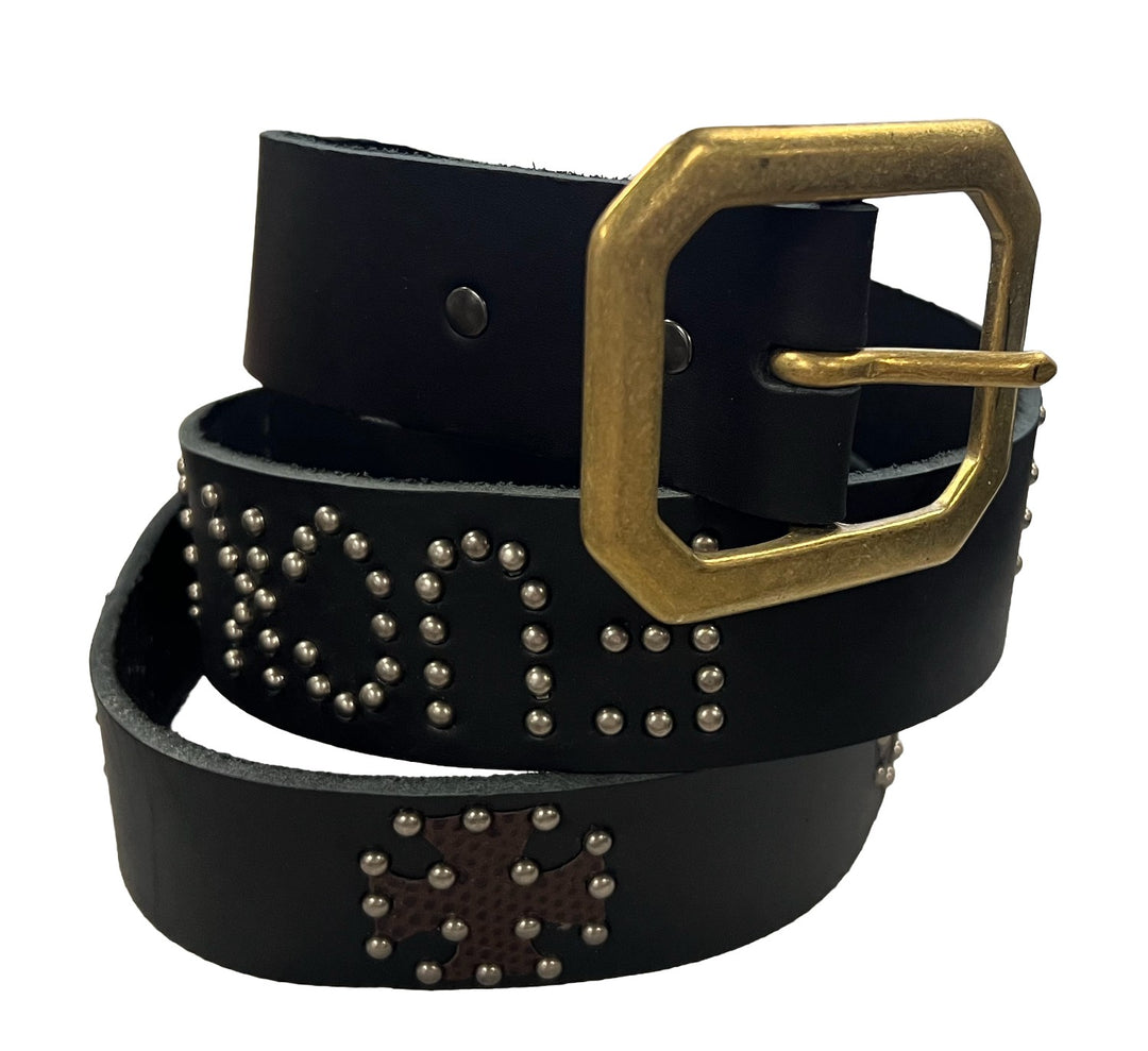 Studded 'Fuck Off' Brown Iron Cross Belt