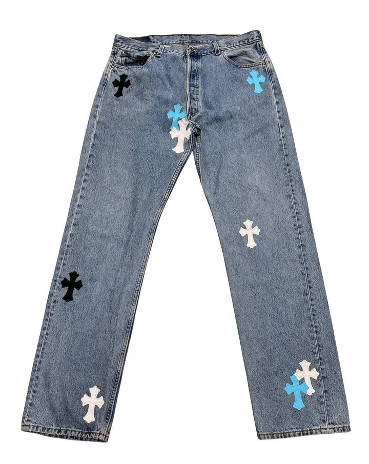 Chrome Hearts 'White/Blue/Black' 20 Cross Patch Blue Jeans