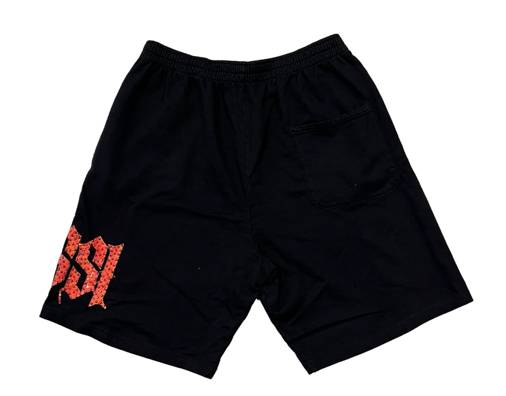 Bossi 'Black and Orange' Rhinestone Sweat Shorts