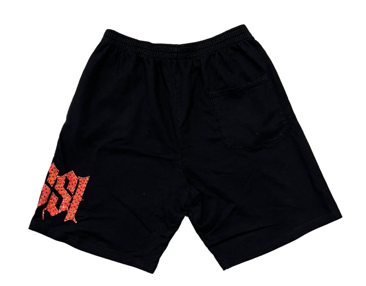 Bossi 'Black and Orange' Rhinestone Sweat Shorts