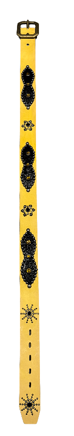 Studded 'Black Snakeskin Leather Sun Gem' Yellow Belt