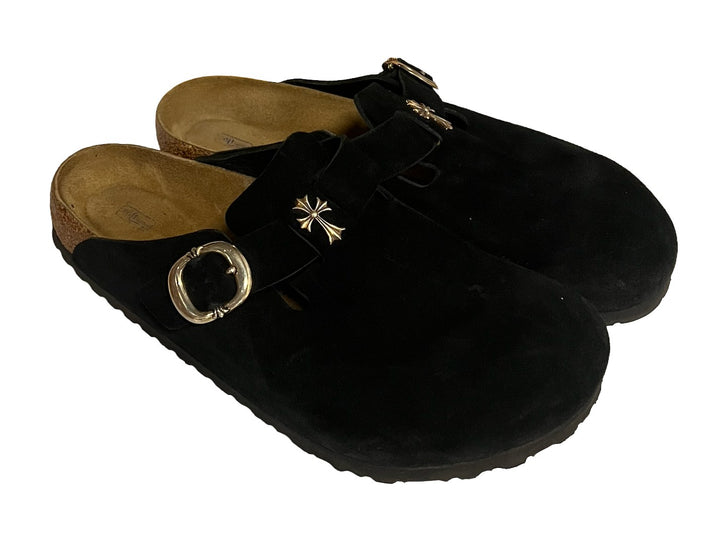 Chrome Hearts 'Silver Cross' Black Birkenstock Sandals