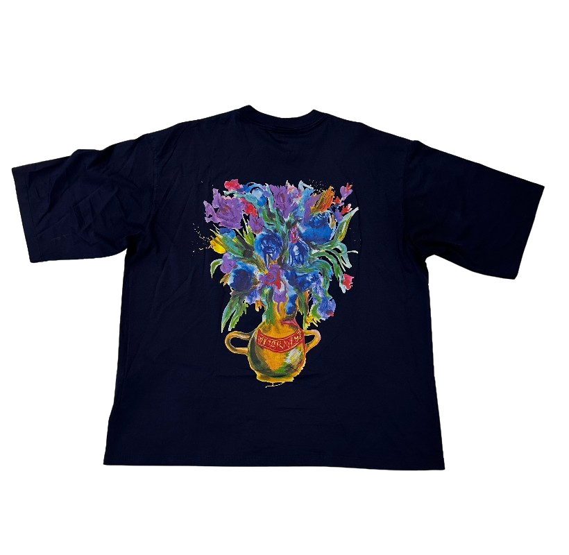 Marni Navy Embroidered Logo Flower Tee