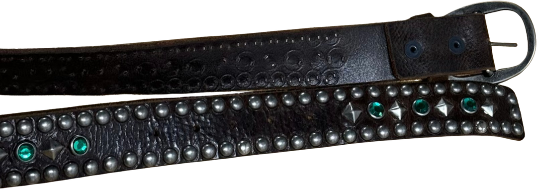 Studded 'Green Gem' Brown Belt