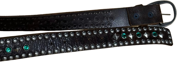 Studded 'Green Gem' Brown Belt