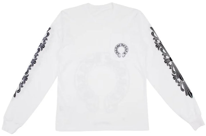 Chrome Hearts 'Horseshoe' Floral Sleeve White Longsleeve Tee