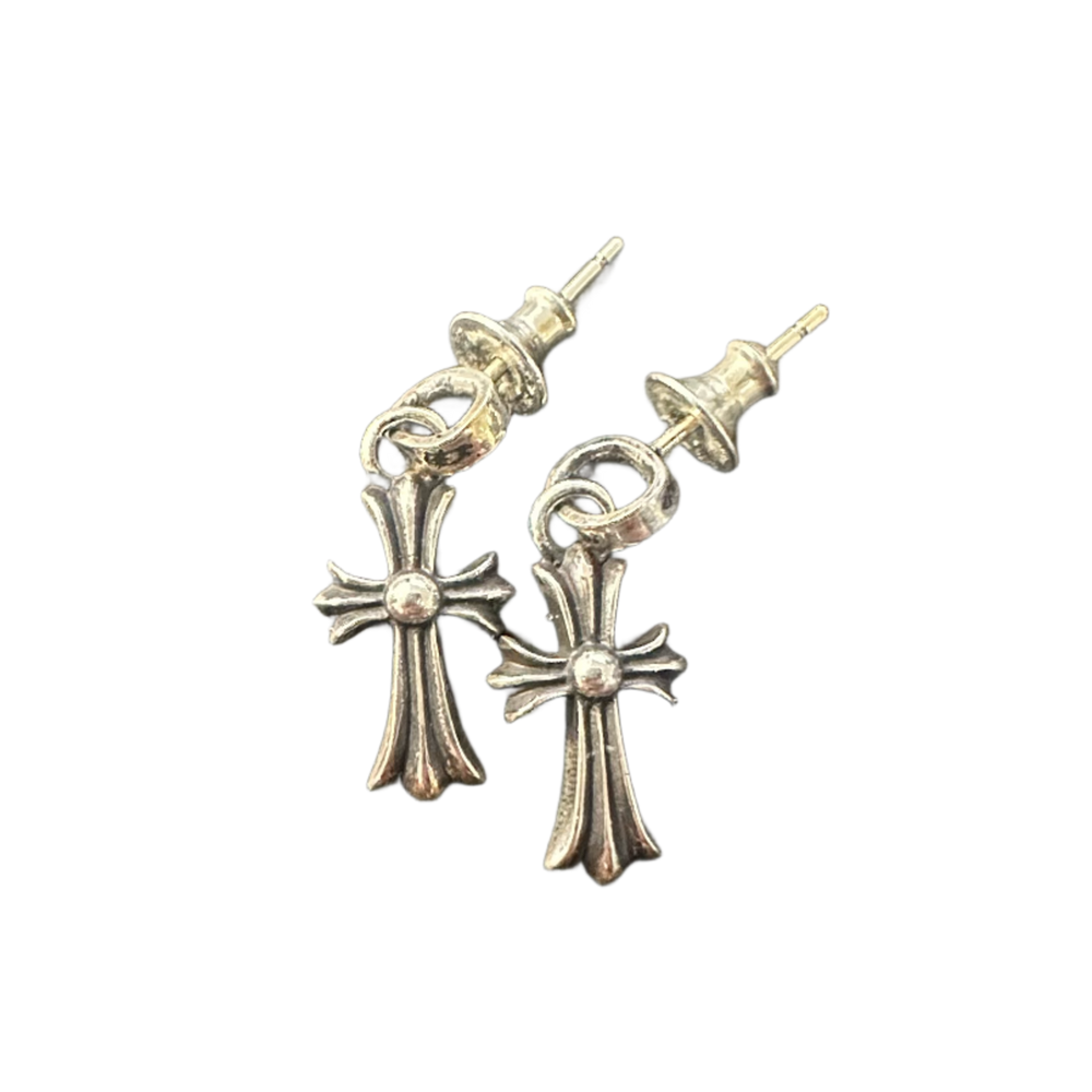 Chrome Hearts 'Babyfat' Dangling Cross Silver Earrings
