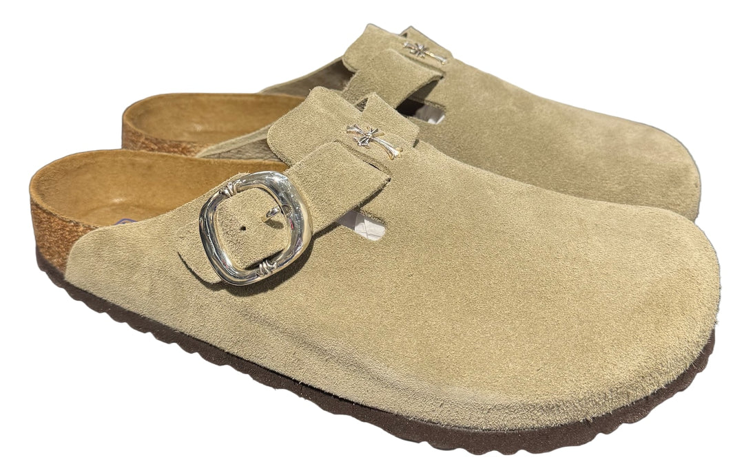 Chrome Hearts 'Silver Cross' Tan Birkenstock Boston Clogs