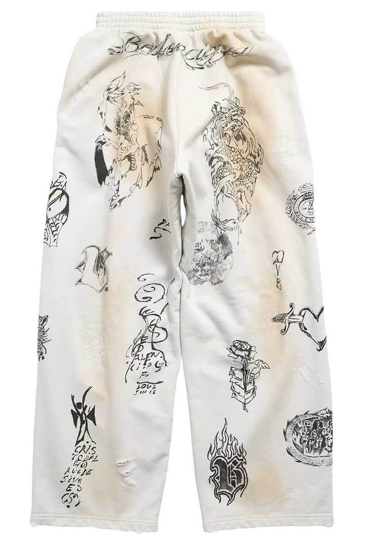Balenciaga 'Tattoo Baggy' White Sweatpants