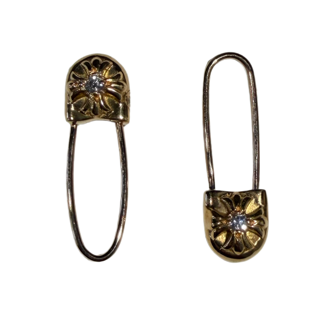 Chrome Hearts 'Gold Plus Cross' Safety Pin Earrings