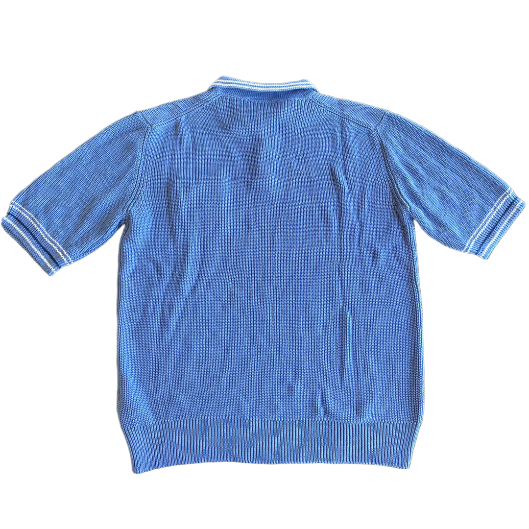 Marni 'Chunky-knit & Hand-embroidered Logo Blue' Polo Pocket Shirt