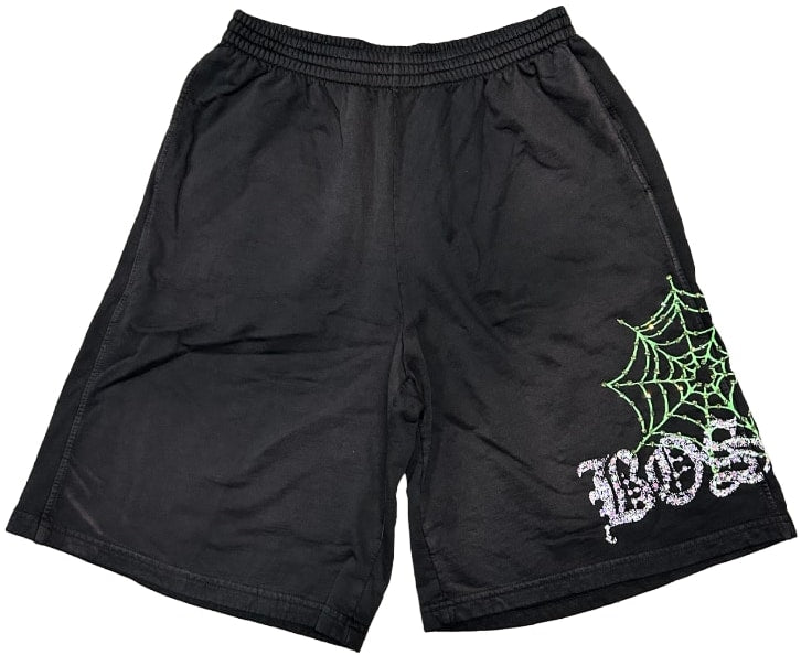 Bossi 'Green Spiderweb' Rhinestone Sweatshorts