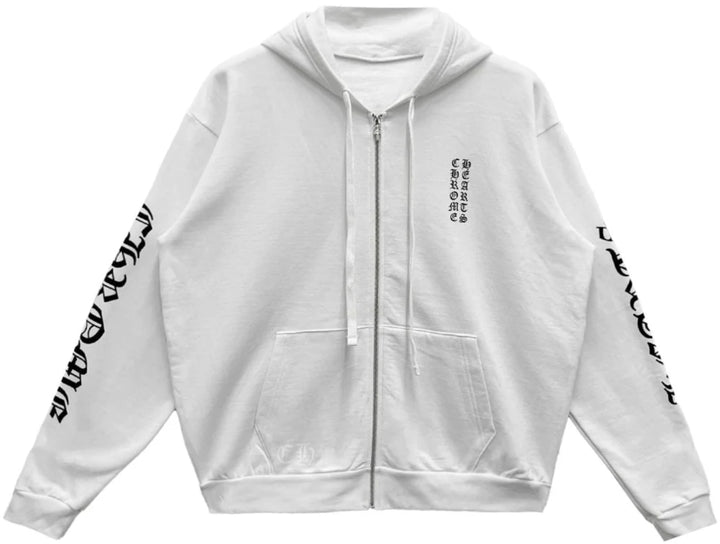 Chrome Hearts 'Vertical Logo' White Zip-Up Hoodie