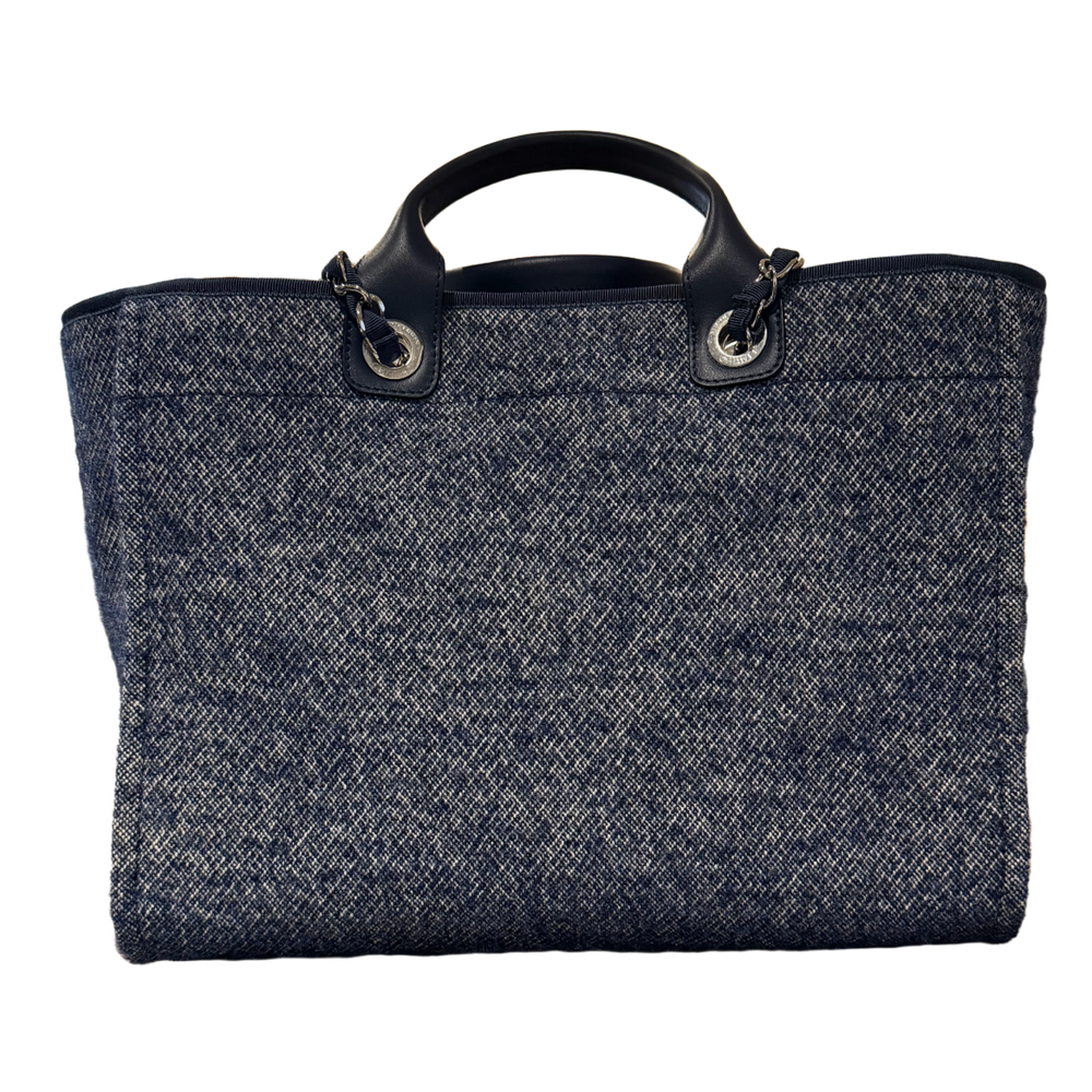Chanel 21B 'Large Blue Tweed' Deauville Shopping Tote Silver Hardware