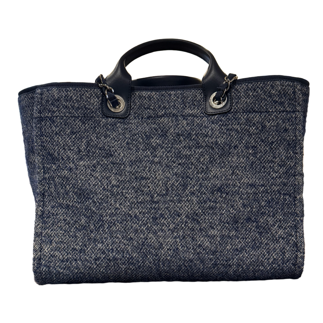 Chanel 21B 'Large Blue Tweed' Deauville Shopping Tote Silver Hardware