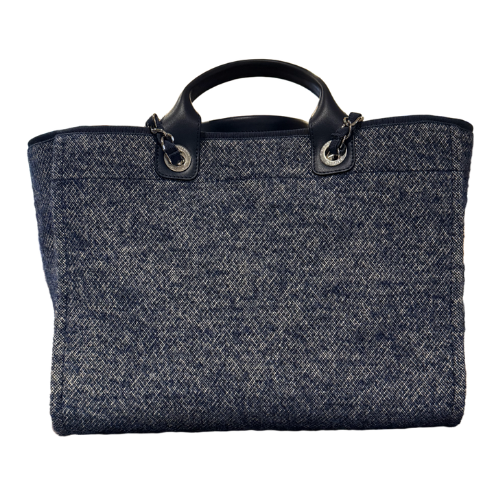 Chanel 21B 'Large Blue Tweed' Deauville Shopping Tote Silver Hardware