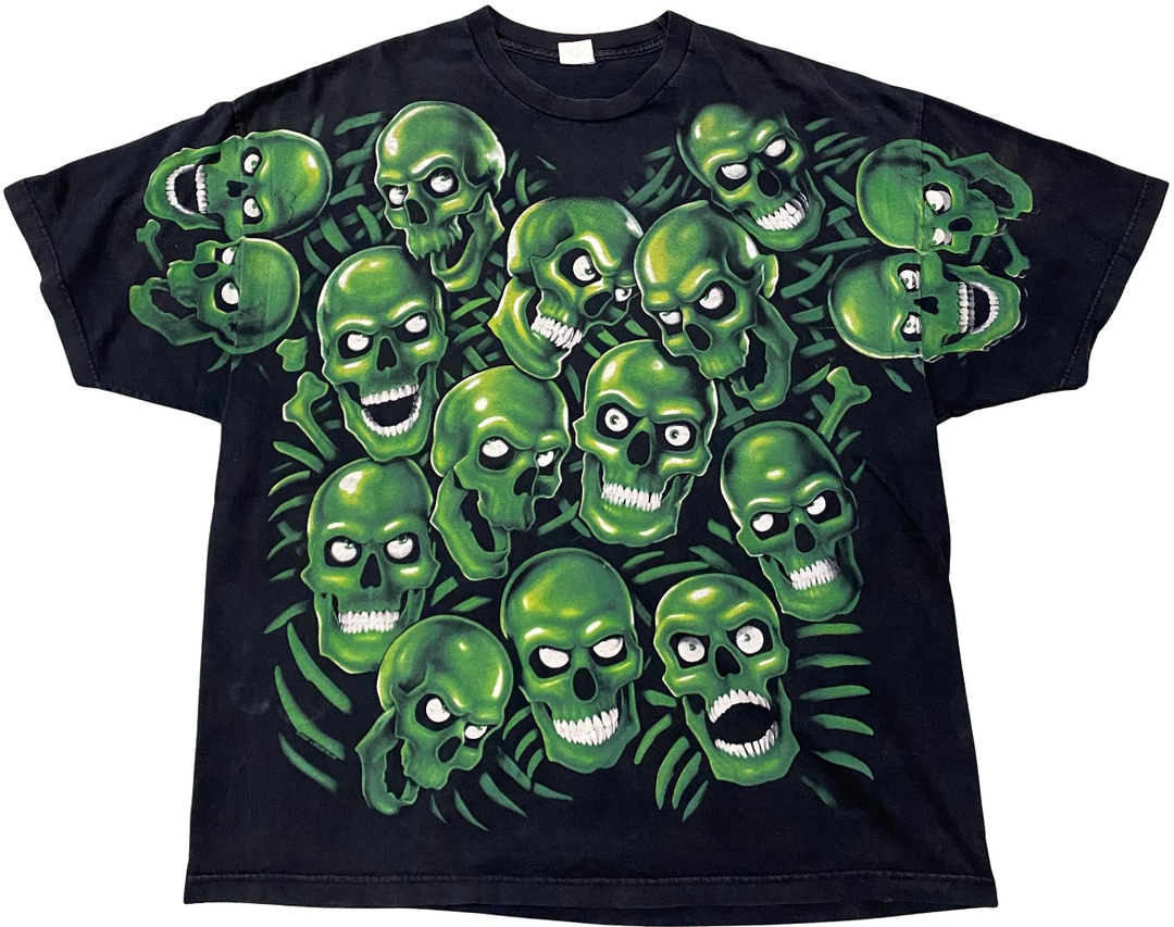 Liquid Blue 'Green Skull Pile' Front/Back Vintage Tee