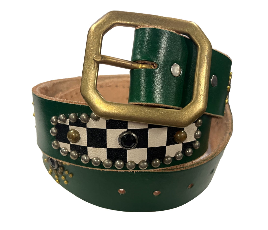 Studded 'Checkered Sun' Green Belt