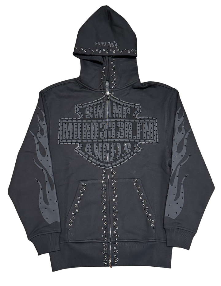 Murd333r.fm 'Chop333r' Blacked Out Zip Up Hoodie