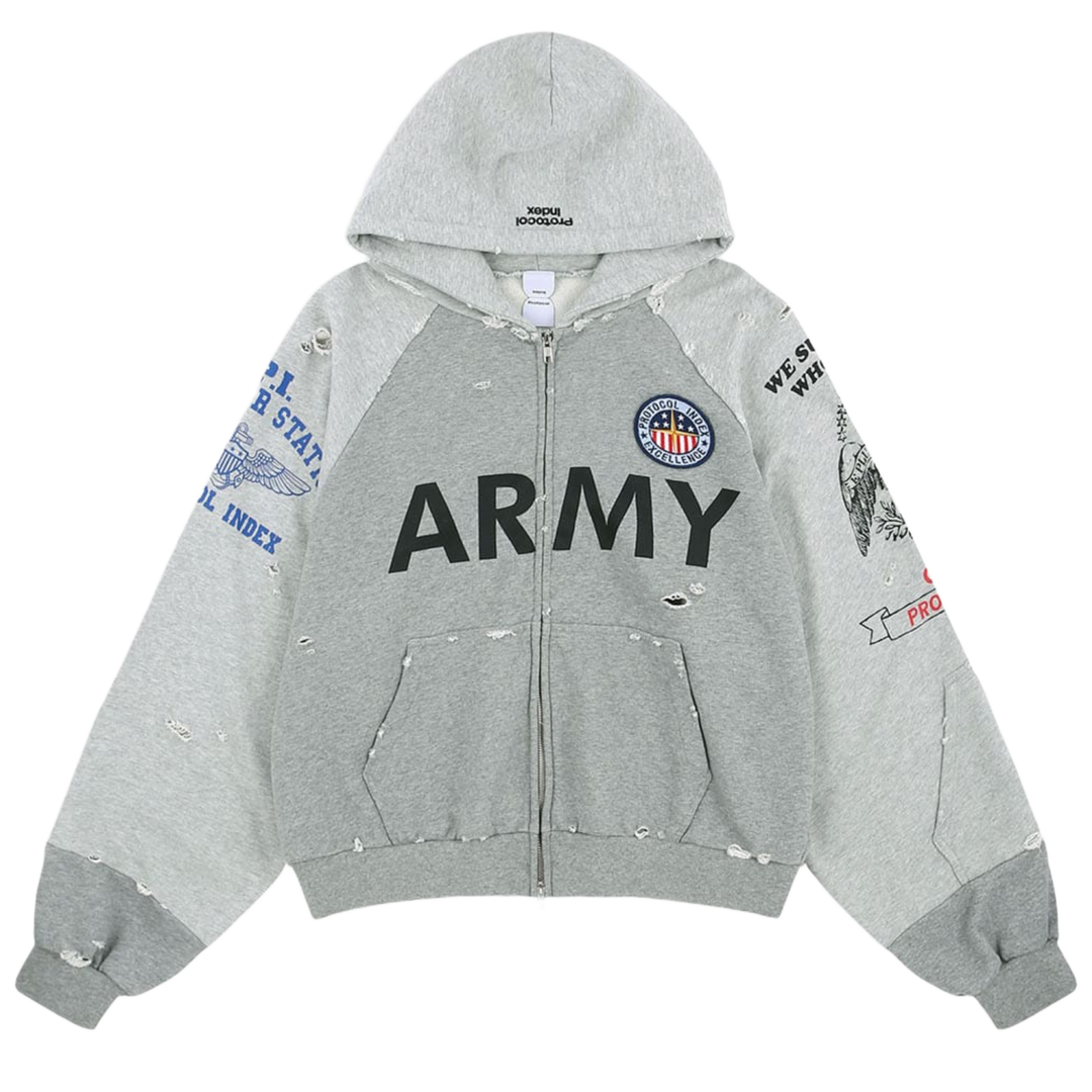 Protocol Index 'Melange Gray' Reconstructed Zip Hoodie
