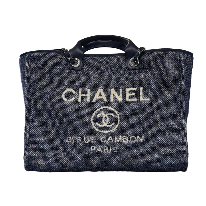 Chanel 21B 'Large Blue Tweed' Deauville Shopping Tote Silver Hardware