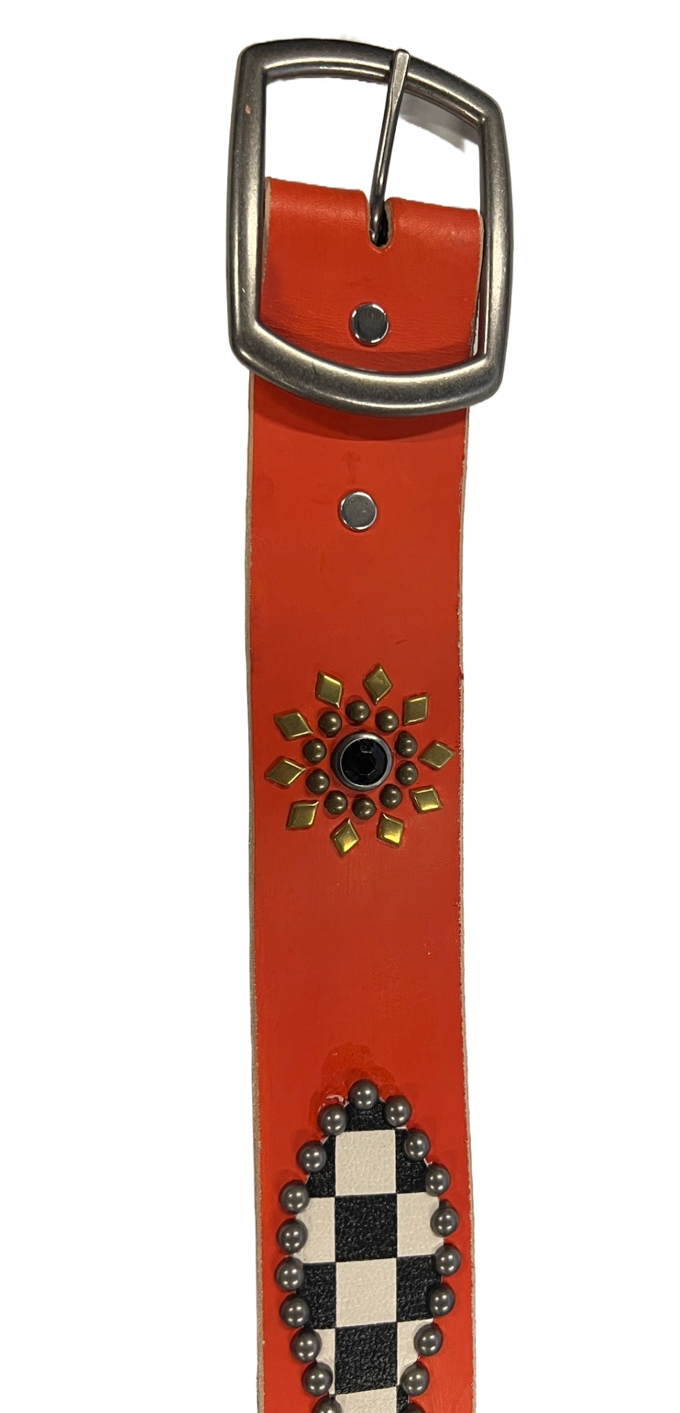 Studded 'Checkered Flower' Orange Belt