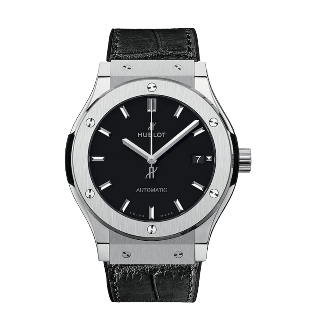 Hublot Classic Fusion 'Black Dial' 42 Leather Strap Watch 542.NX.1171.LR